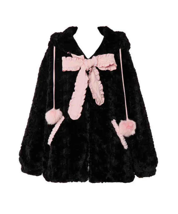 Kawaii Bunny Ears Hooded Fur Coat - Image 3