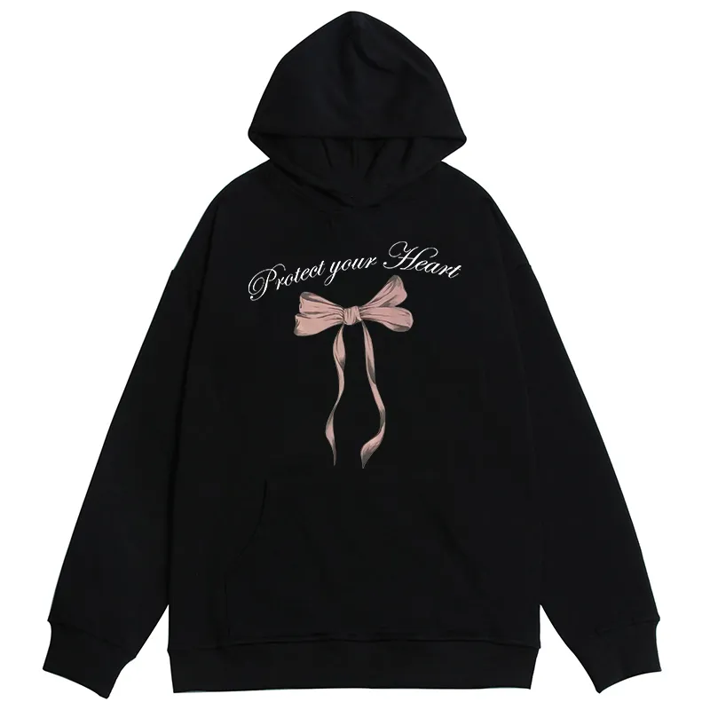 Kawaii Coquette Protect Your Heart Pink Bow Aesthetic Hoodie - Image 2