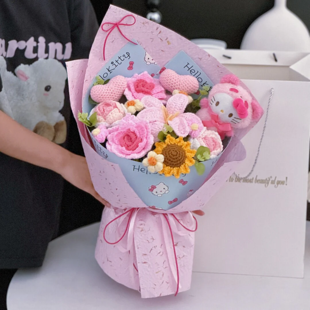 kawaii Kitty knitted flowers bouquet