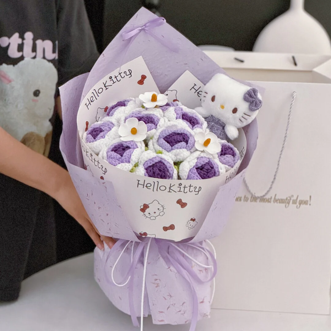 kawaii Kitty knitted flowers bouquet - Image 5