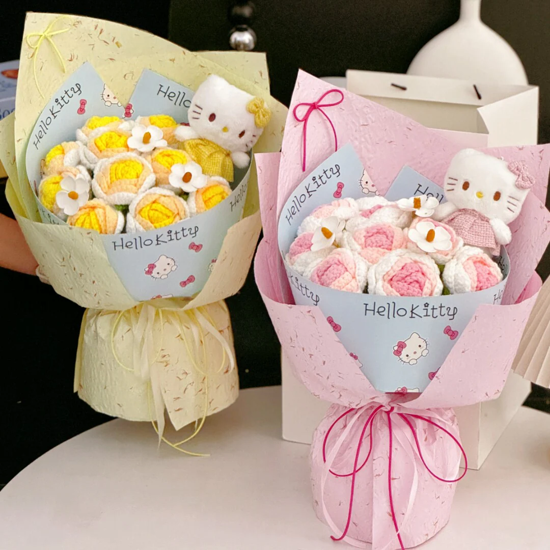 kawaii Kitty knitted flowers bouquet - Image 6