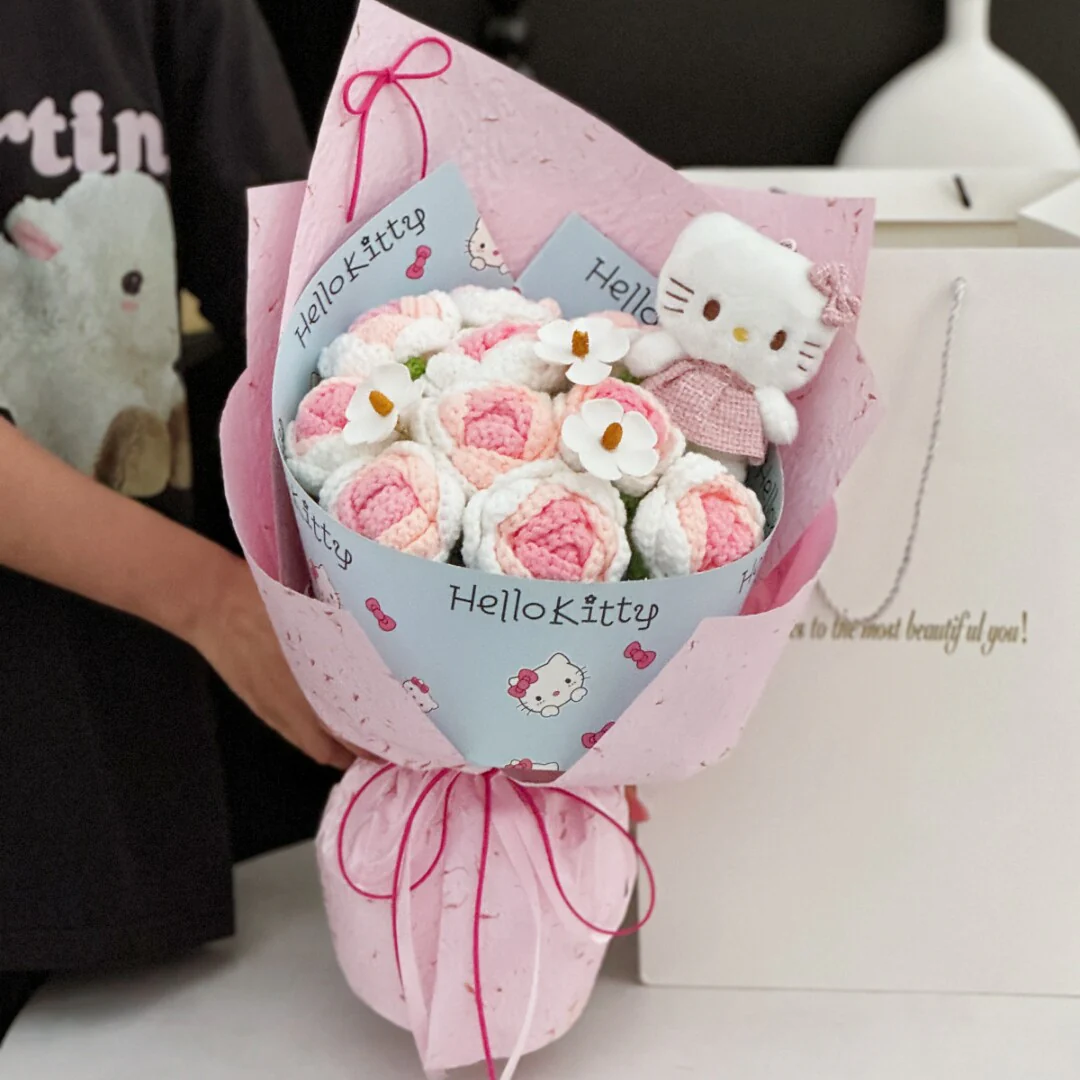 kawaii Kitty knitted flowers bouquet - Image 7