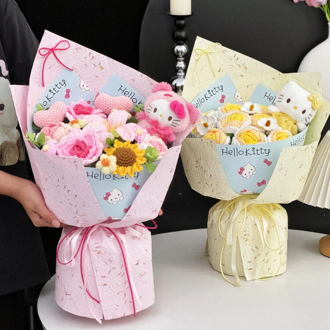 kawaii Kitty knitted flowers bouquet - Image 8