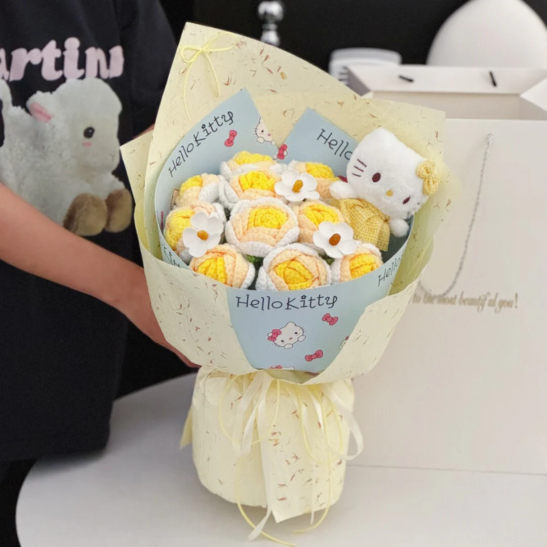 kawaii Kitty knitted flowers bouquet - Image 9