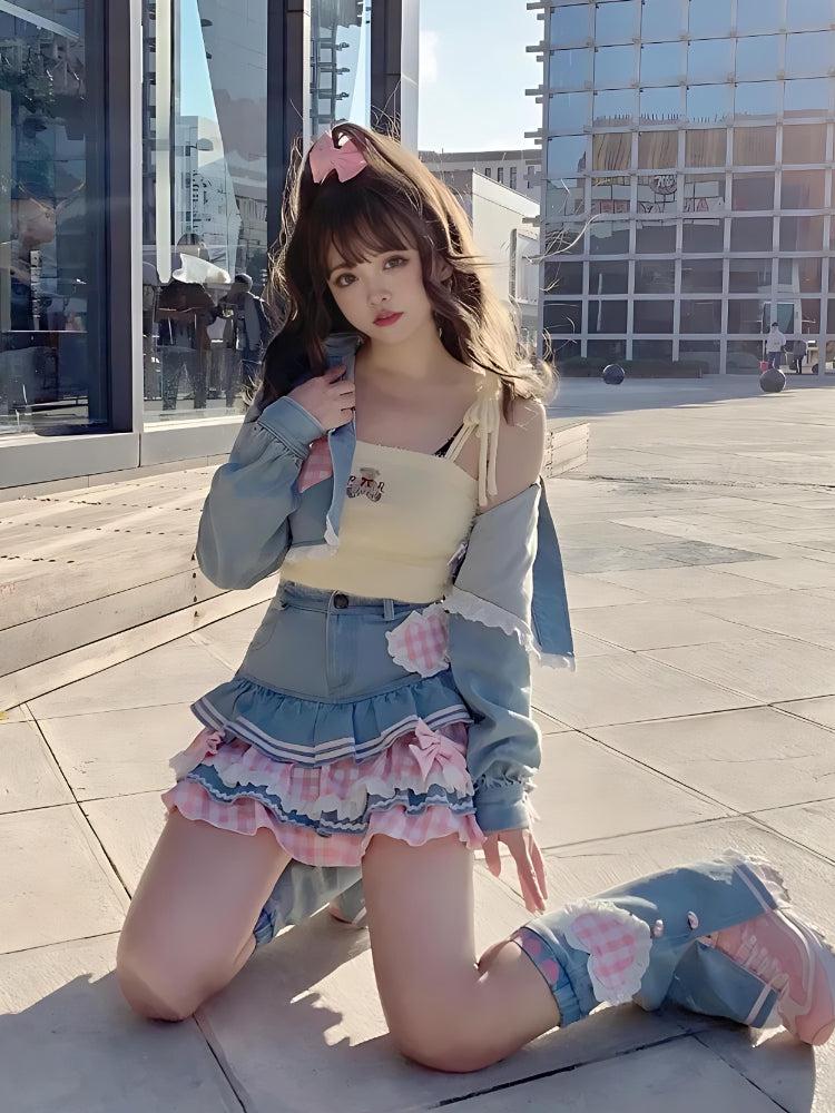 Kawaii Layered Denim Mini Skirt - Image 4