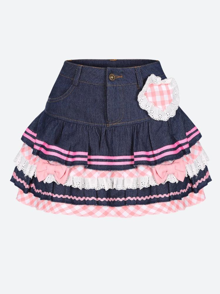 Kawaii Layered Denim Mini Skirt - Image 5