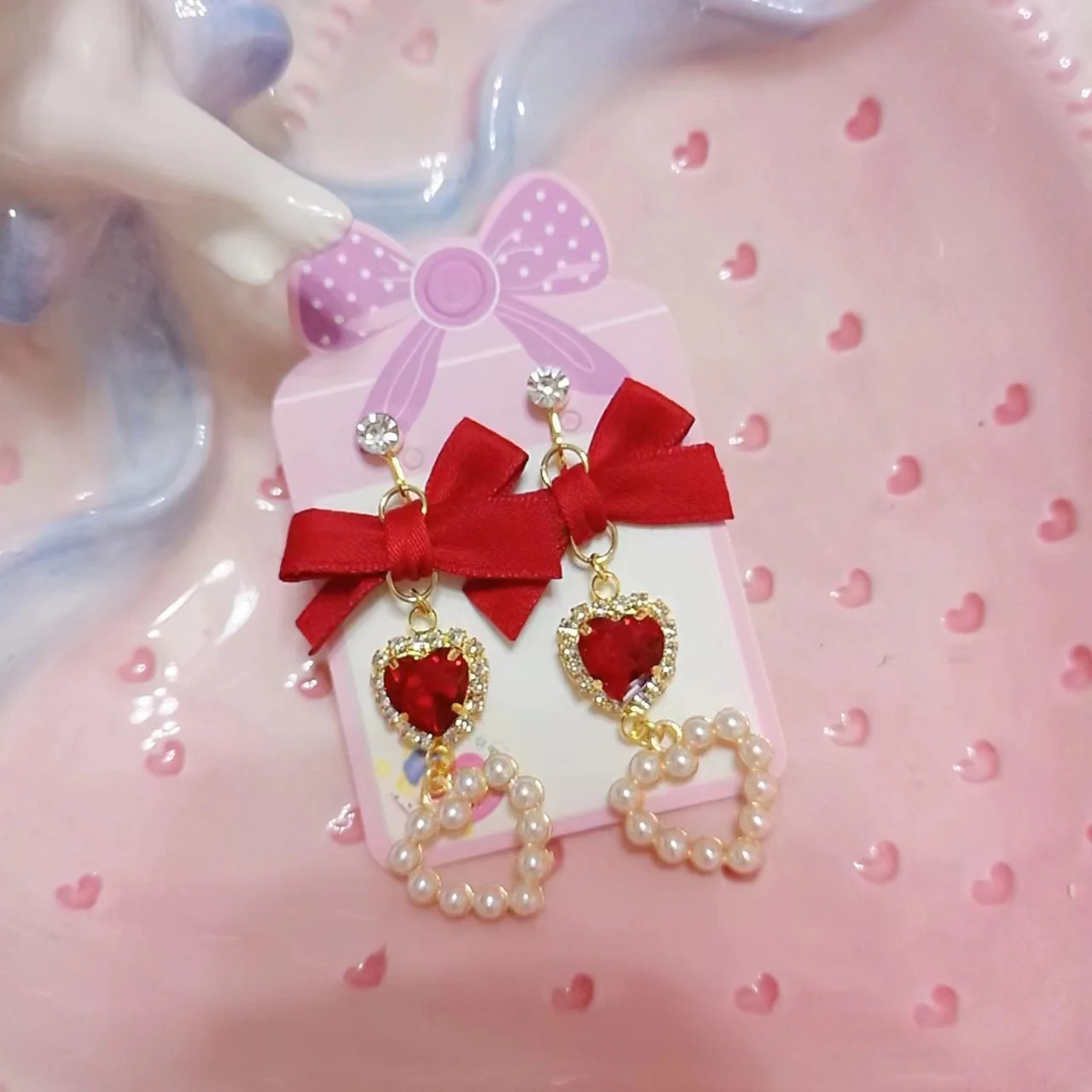kawaii pearls bow earrings - Image 10