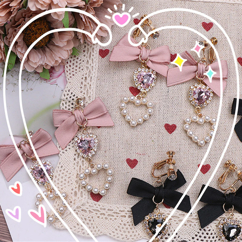 kawaii pearls bow earrings - Image 2