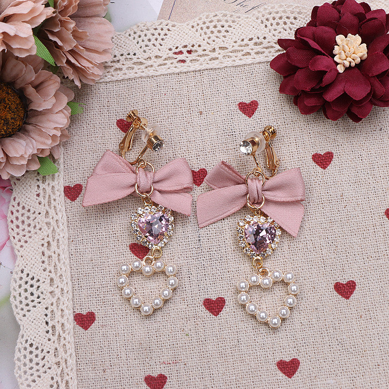 kawaii pearls bow earrings - Image 3