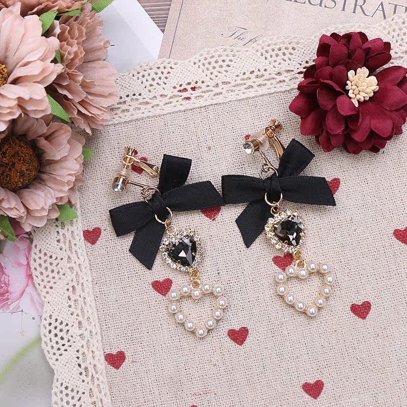 kawaii pearls bow earrings - Image 4