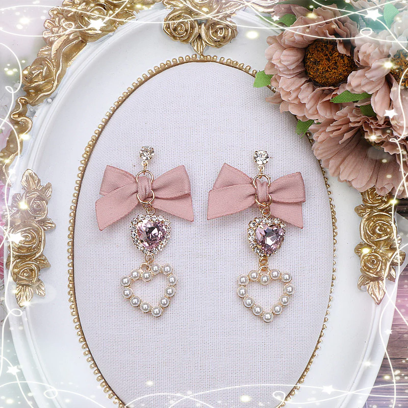 kawaii pearls bow earrings - Image 5