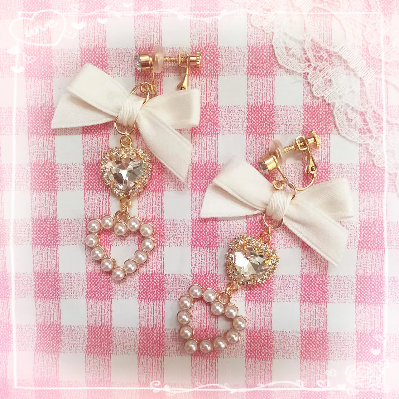 kawaii pearls bow earrings - Image 7