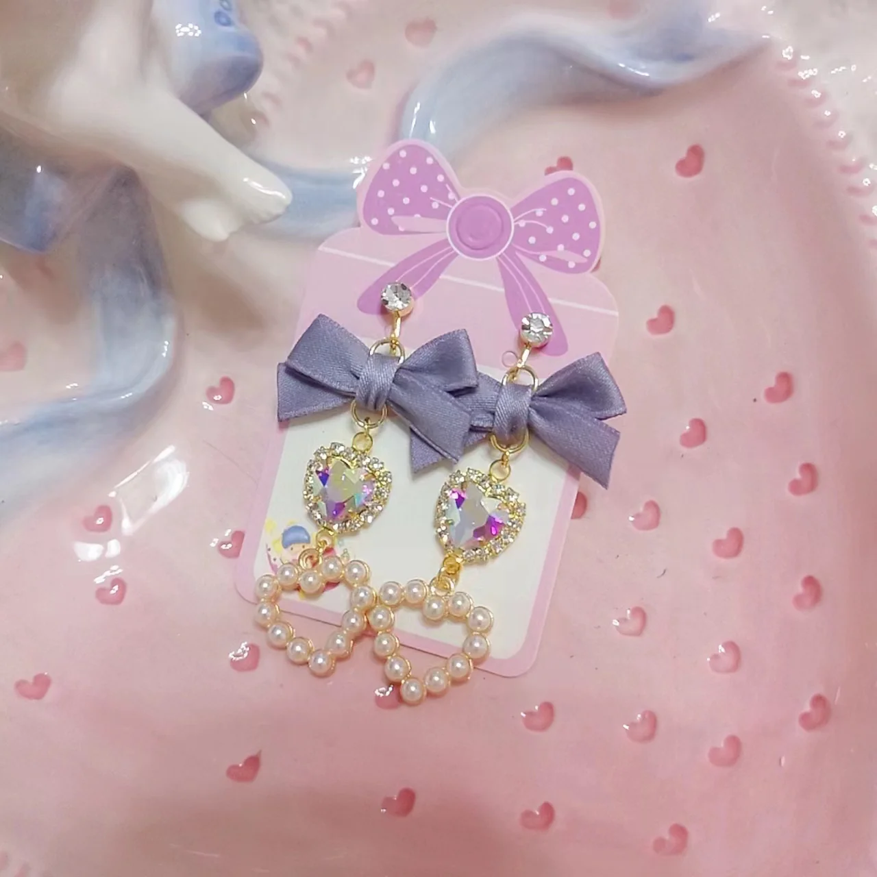 kawaii pearls bow earrings - Image 8