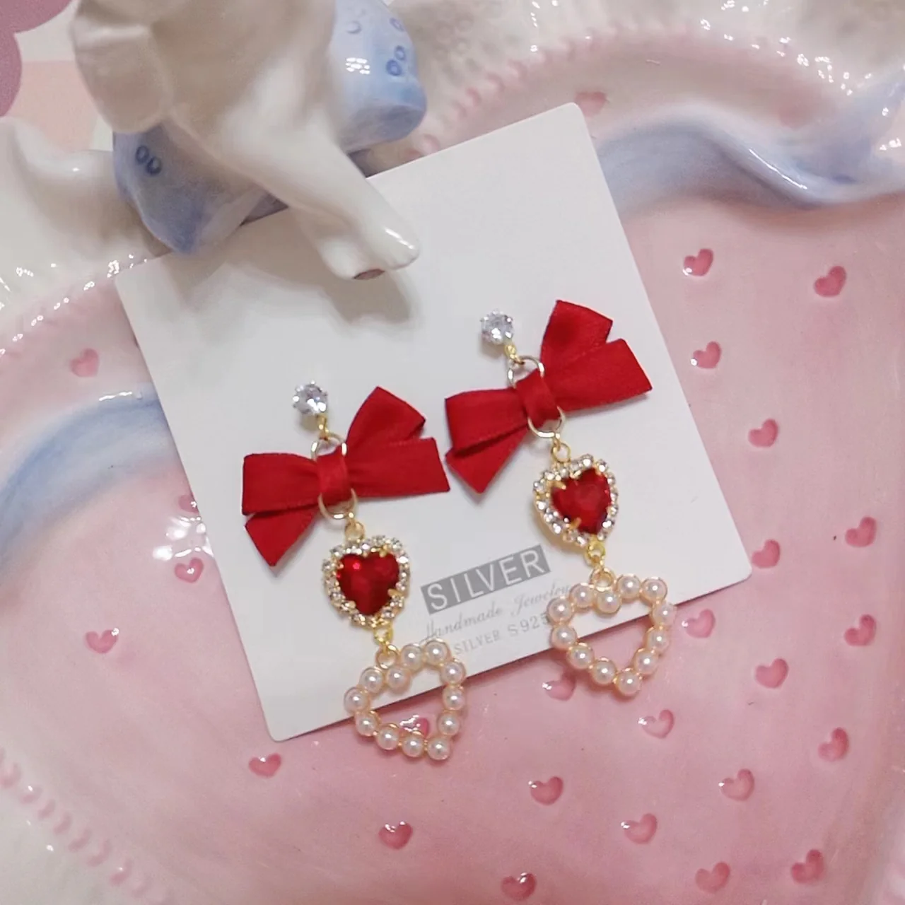 kawaii pearls bow earrings - Image 9