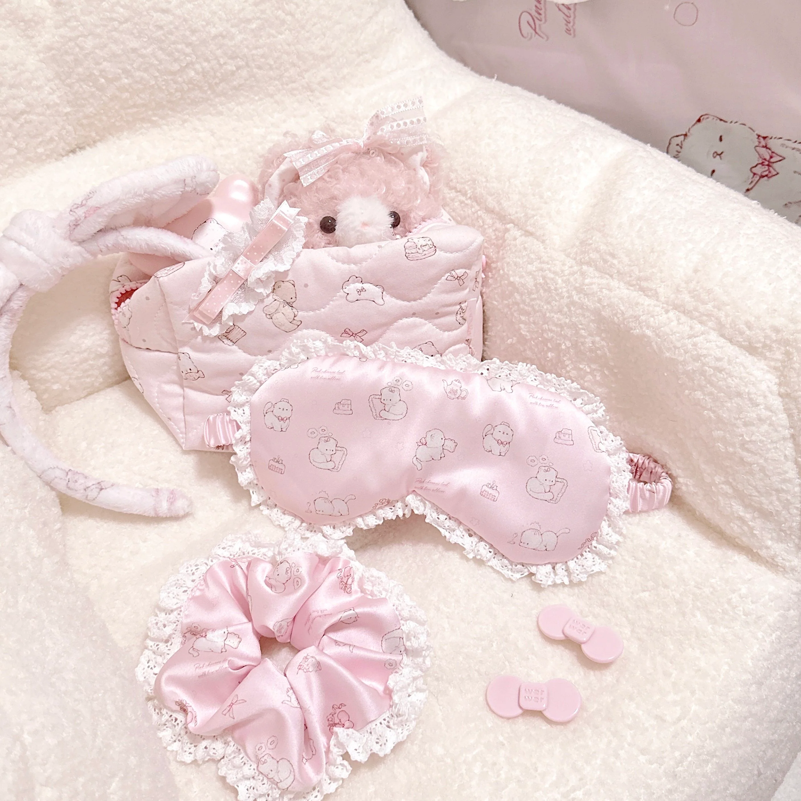 kawaii pink lace edge eye mask + hair tie