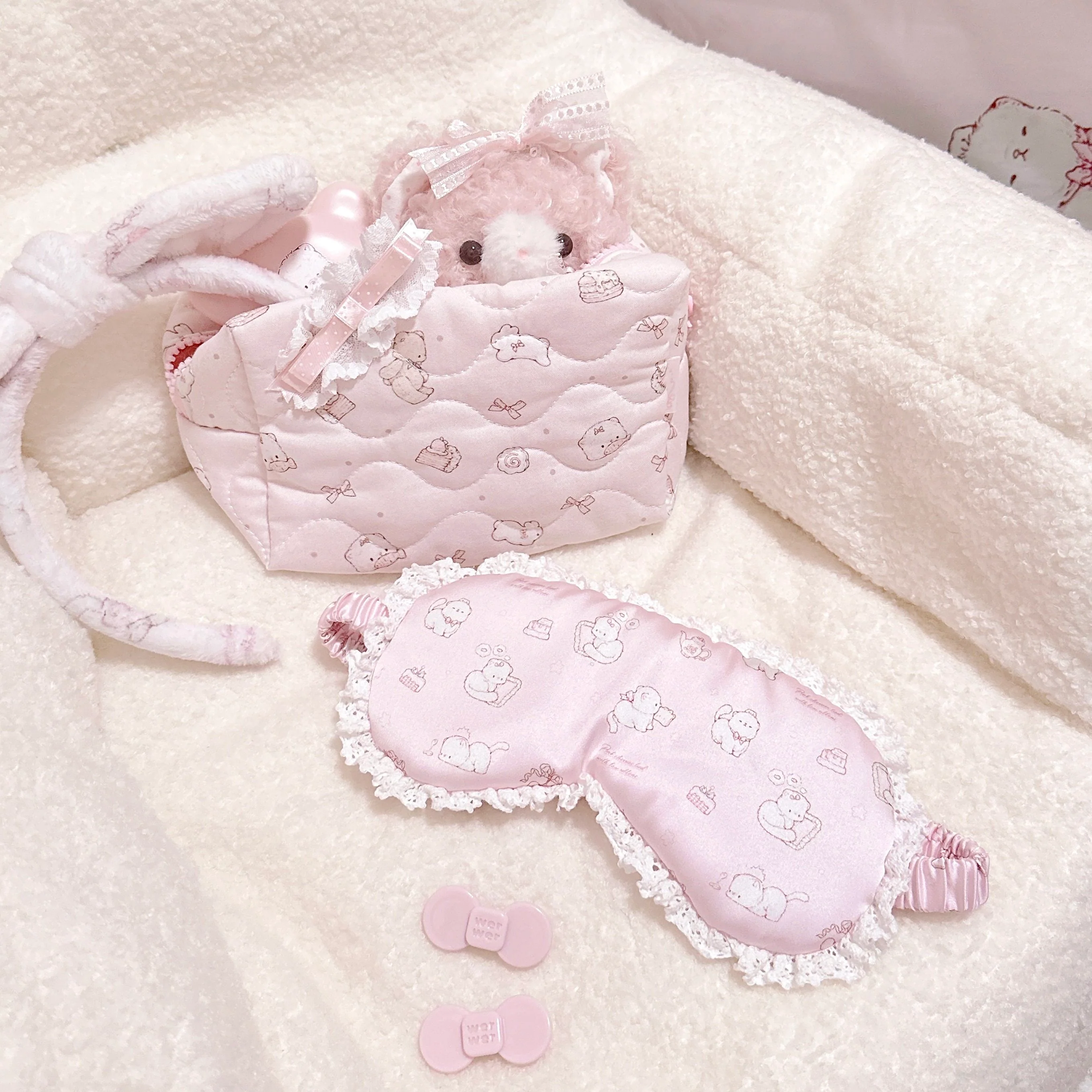 kawaii pink lace edge eye mask + hair tie - Image 5