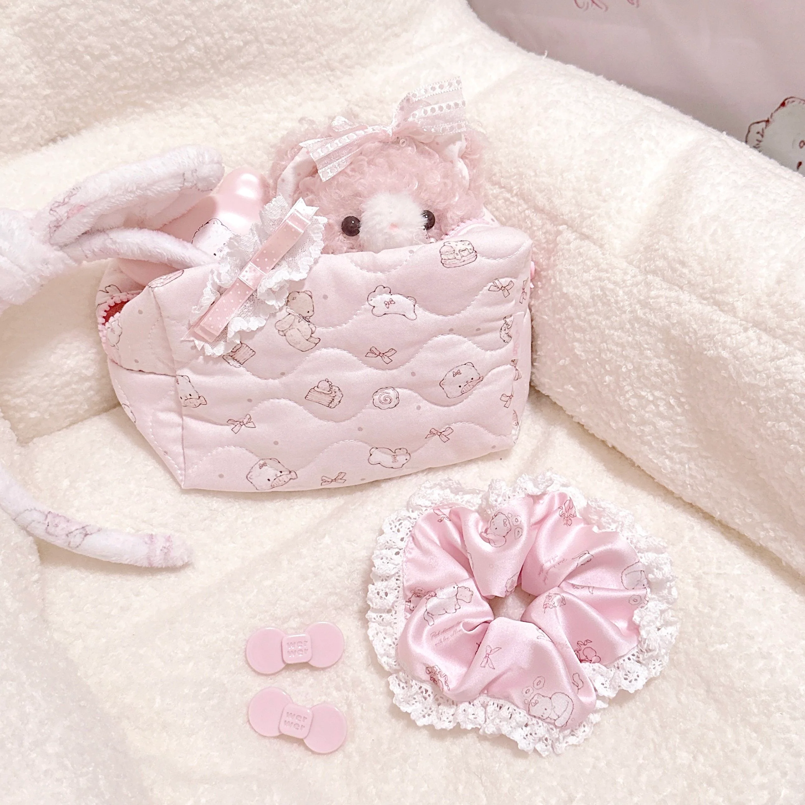 kawaii pink lace edge eye mask + hair tie - Image 6