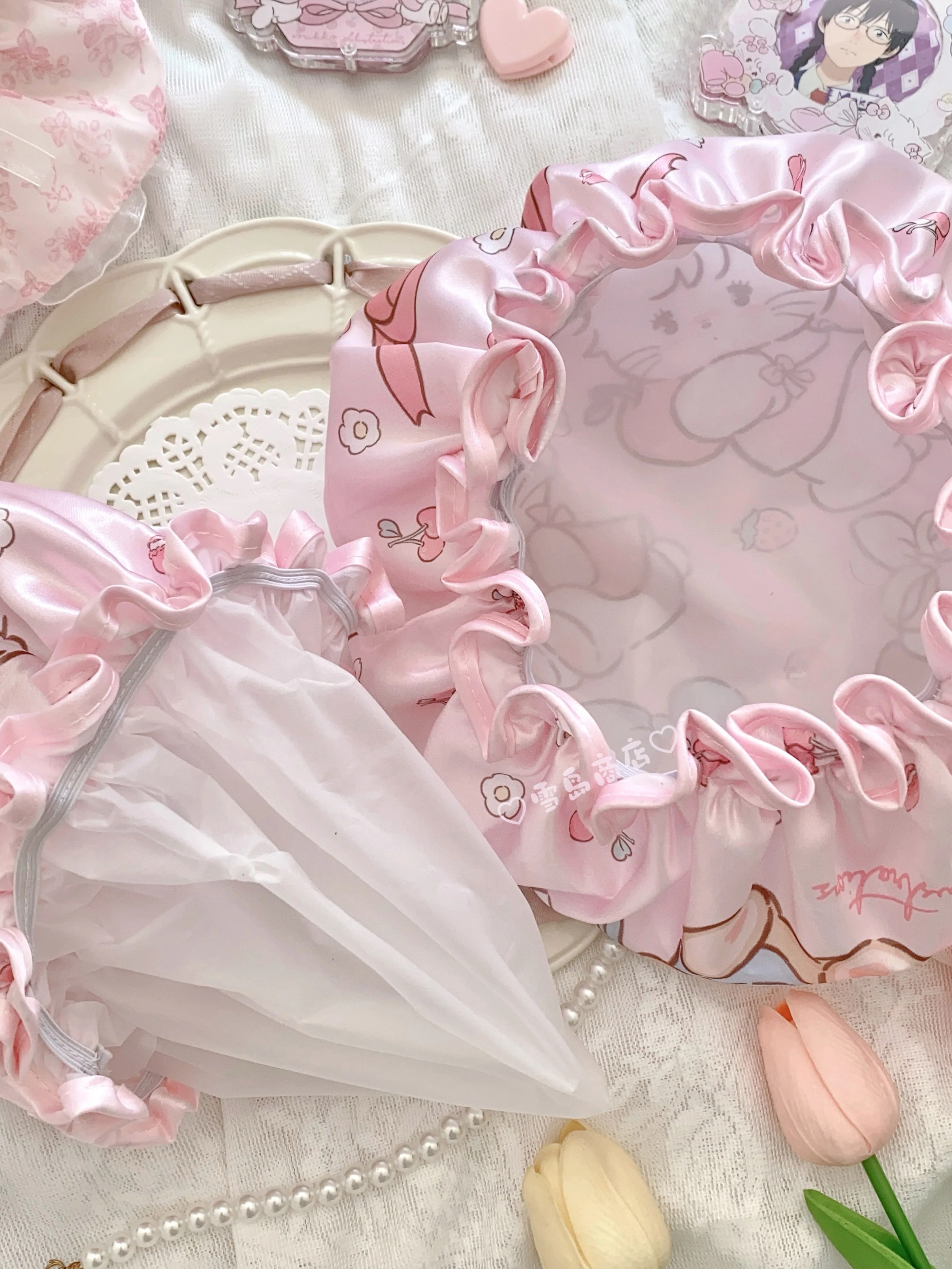 kawaii pink shower cap - Image 4