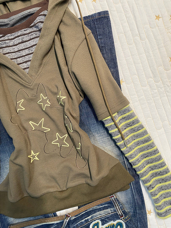 khaki hooded printed sweatshirt - Image 3