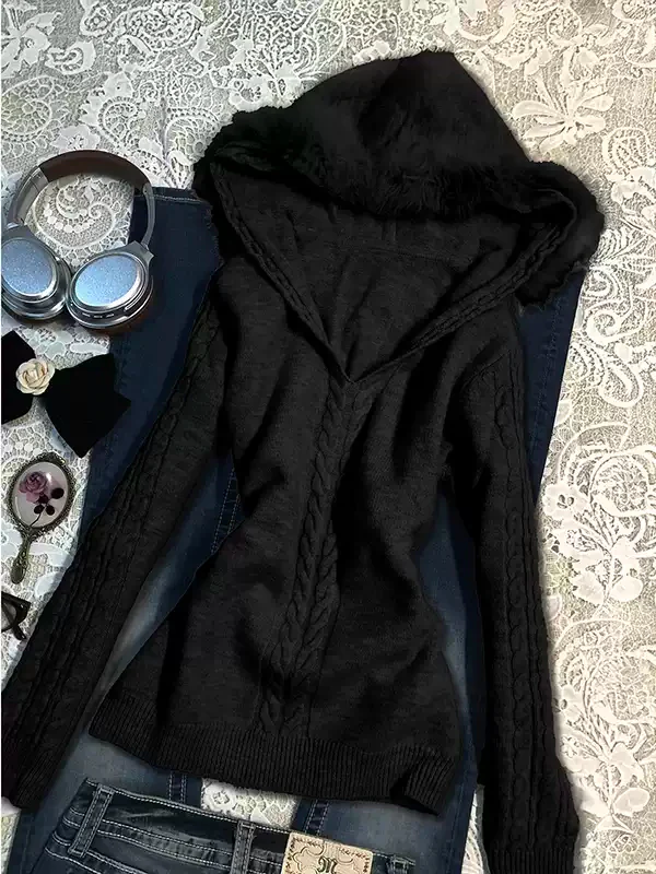 khaki hooded twist sweater - Image 2