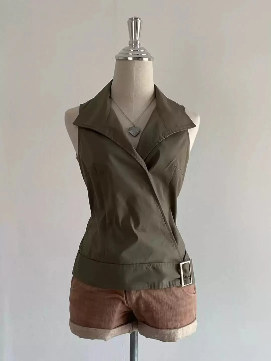 Khaki sleeveless shirt