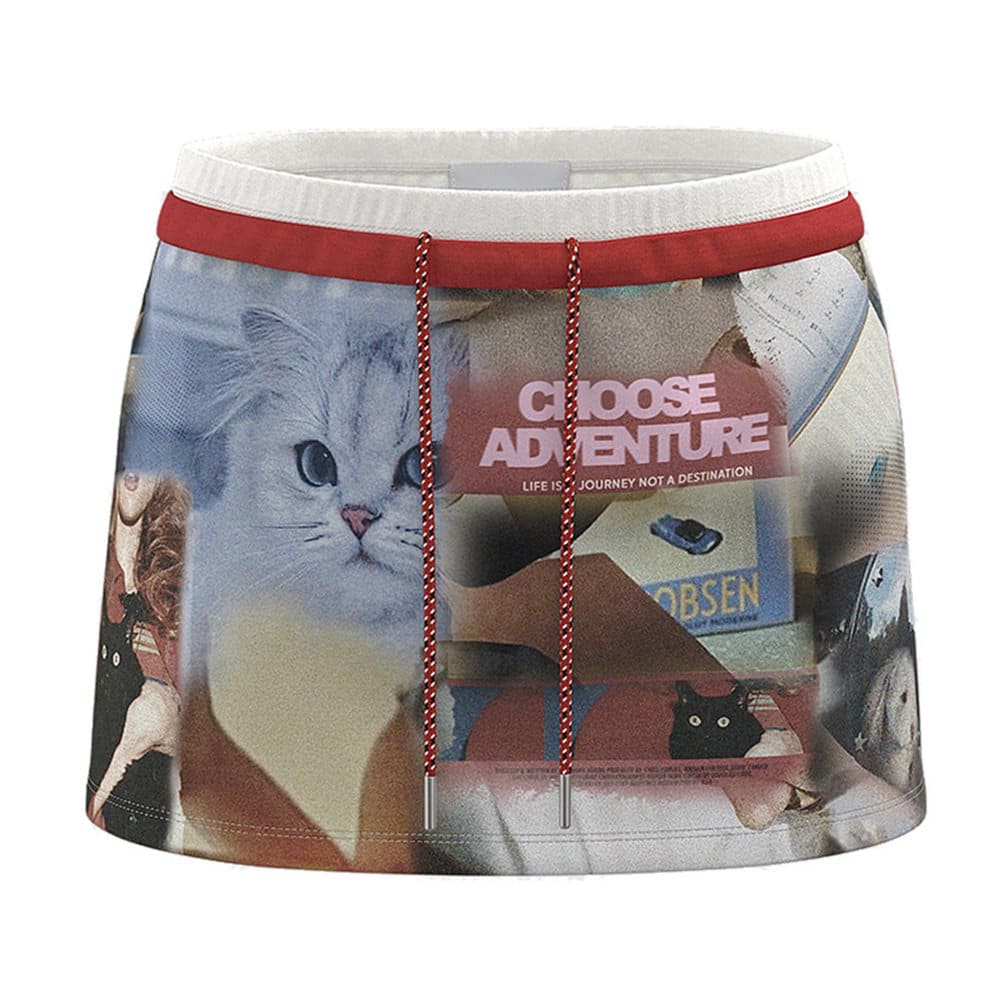 Kitten Print Y2K Mini Skirt - Image 3