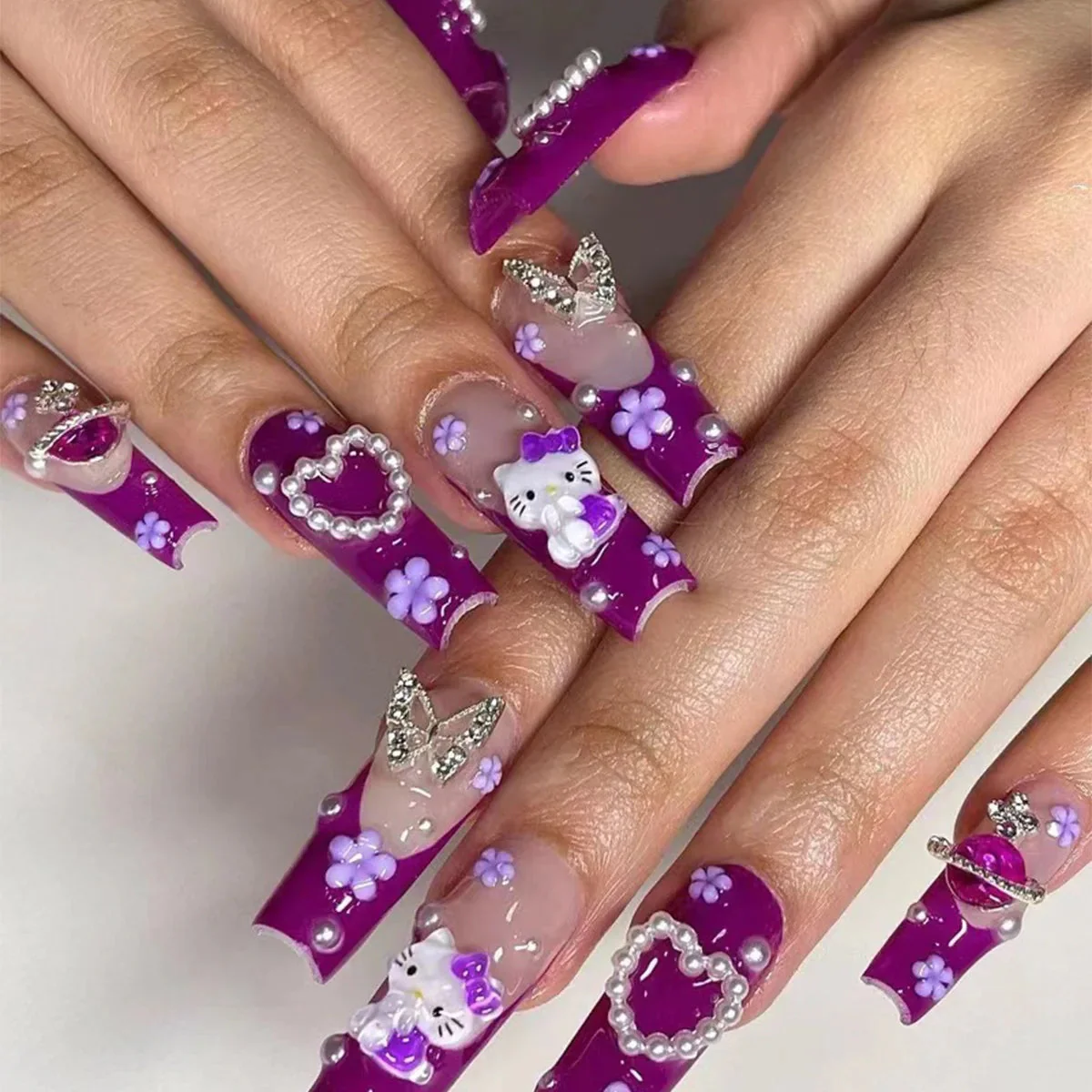 Kitty Square Long 3D Press On Nails - Image 2
