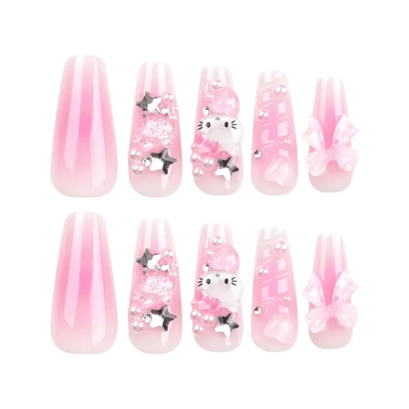 Kitty Square Long 3D Press On Nails - Image 4