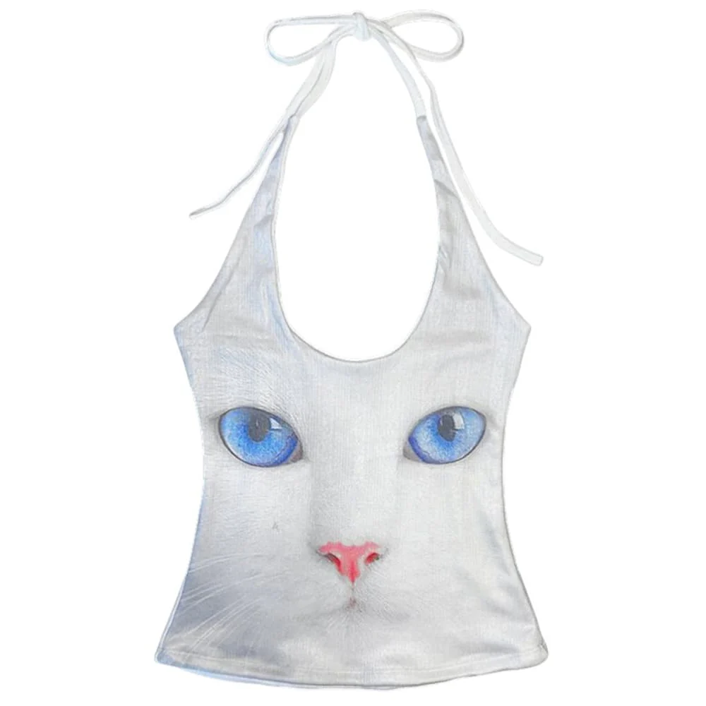 Kitty with Blue Eyes Halter Top - Image 2