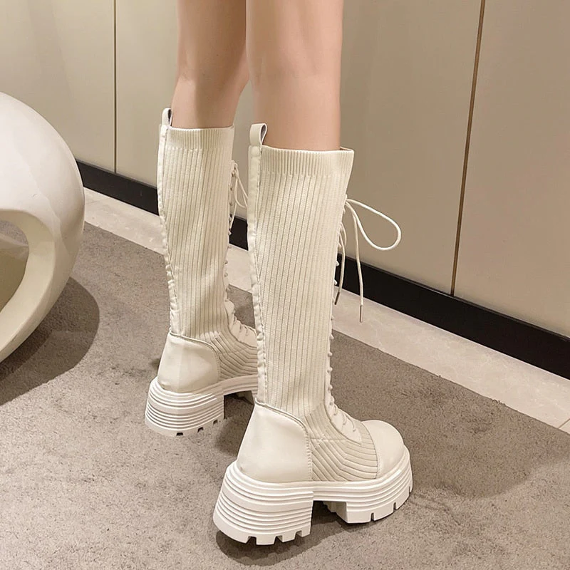 Knit Platform Knee High Boots - Image 3