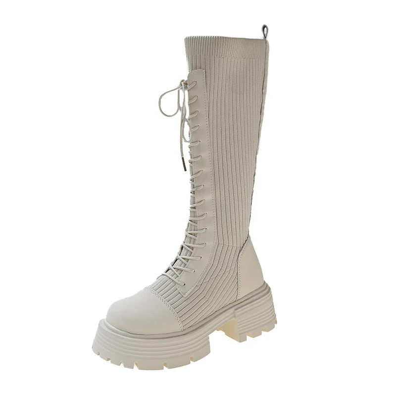 Knit Platform Knee High Boots - Image 6