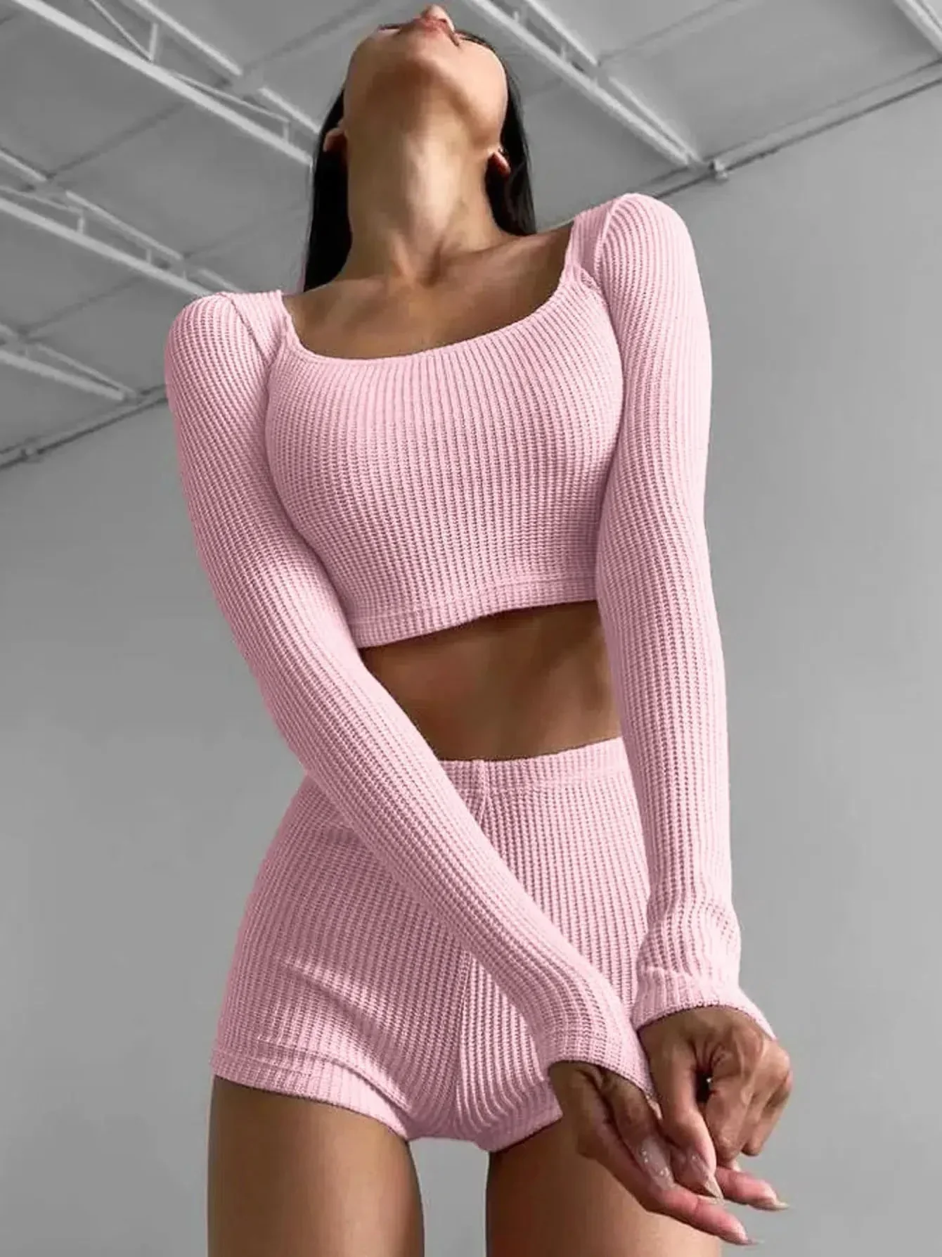 Knitted Crop Top & Shorts Two Piece Coord