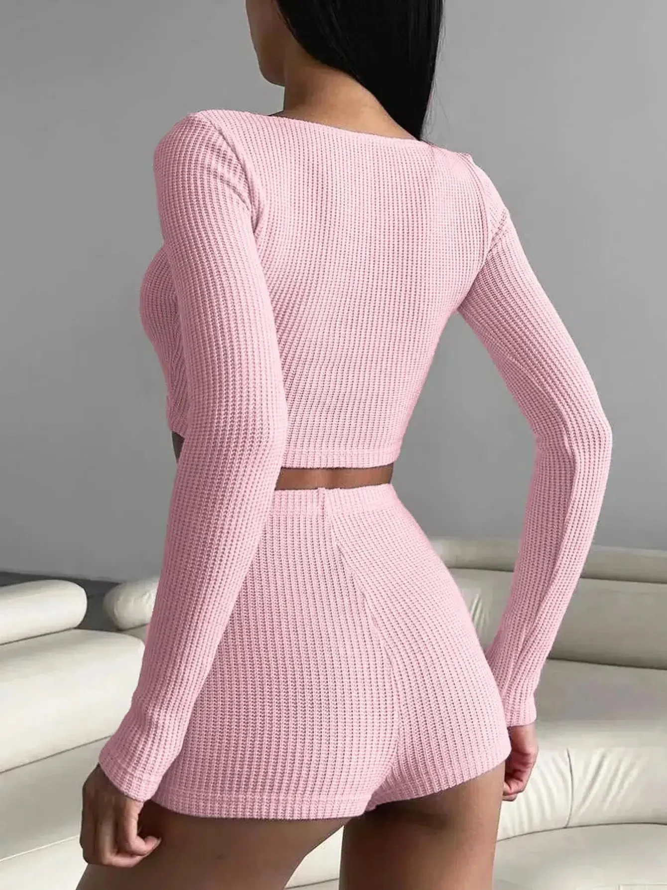 Knitted Crop Top & Shorts Two Piece Coord - Image 2