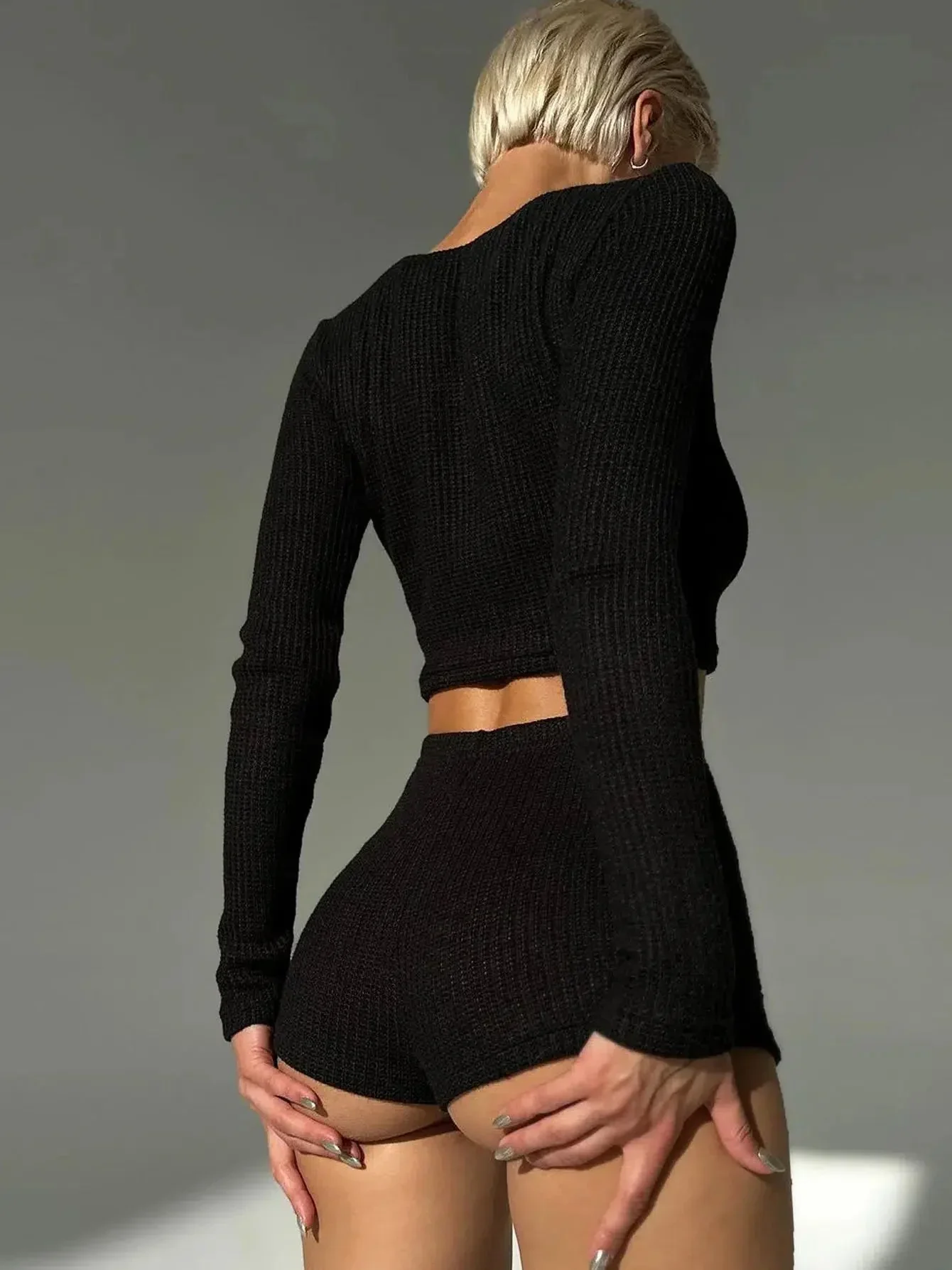 Knitted Crop Top & Shorts Two Piece Coord - Image 4