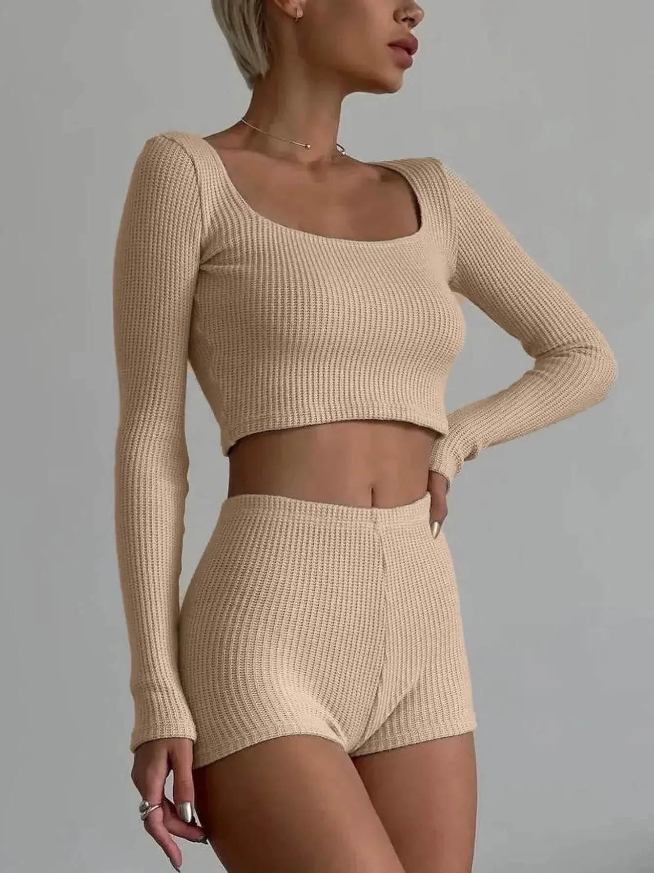Knitted Crop Top & Shorts Two Piece Coord - Image 5