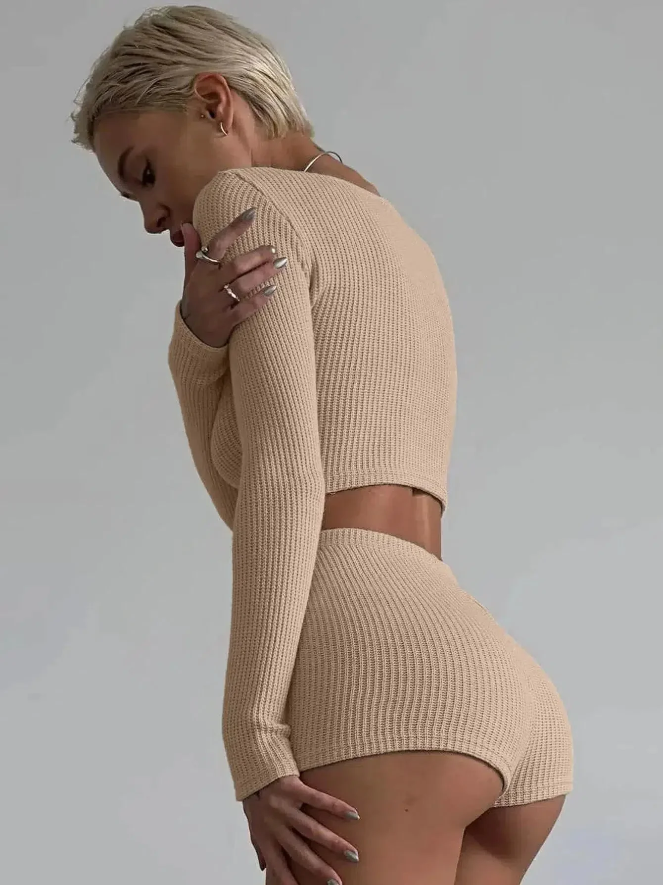Knitted Crop Top & Shorts Two Piece Coord - Image 6