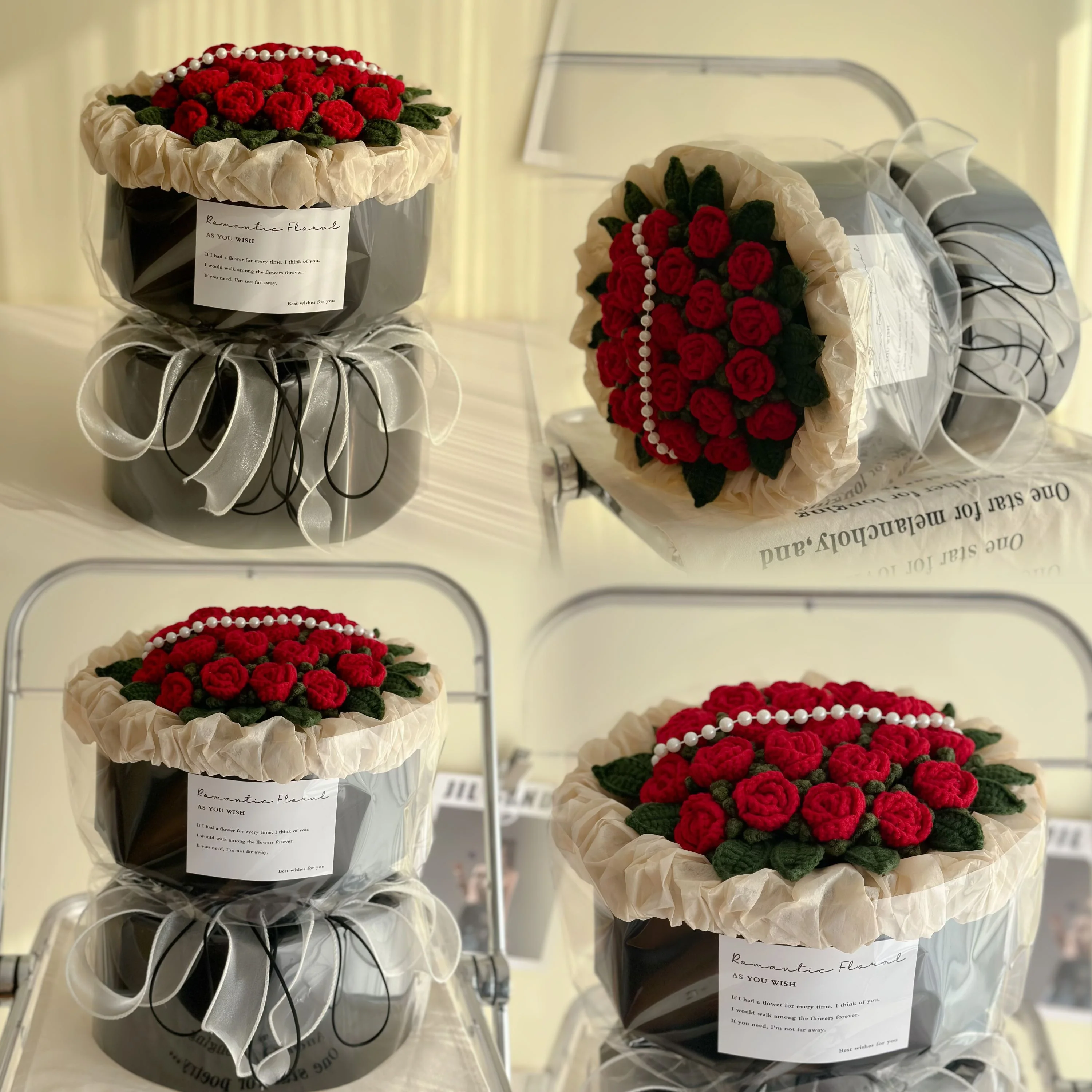 Knitted multi-head bubble rose handmade bouquet - Image 4