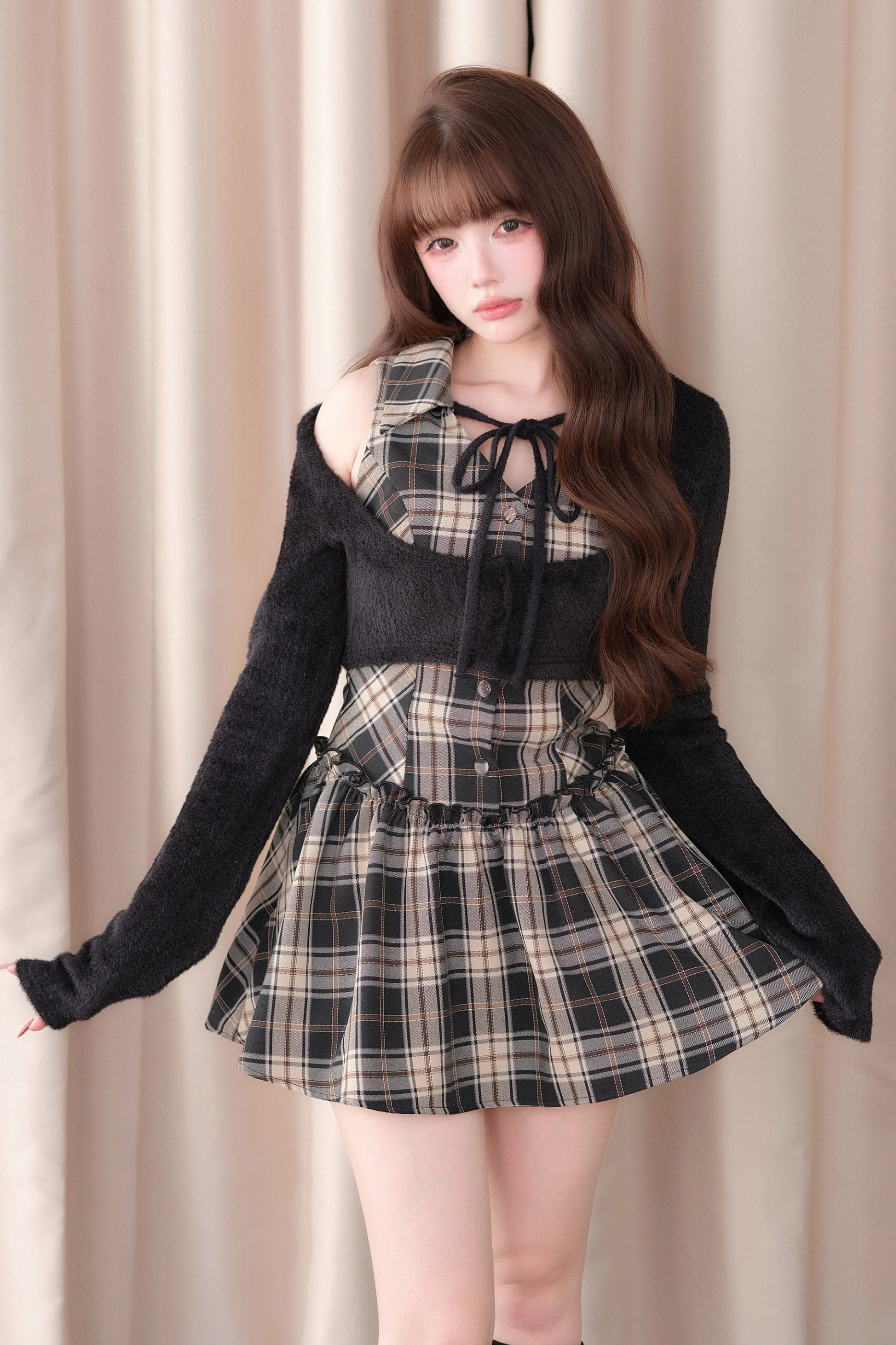 Sweet Off-Shoulder Faux Two-Piece Dress