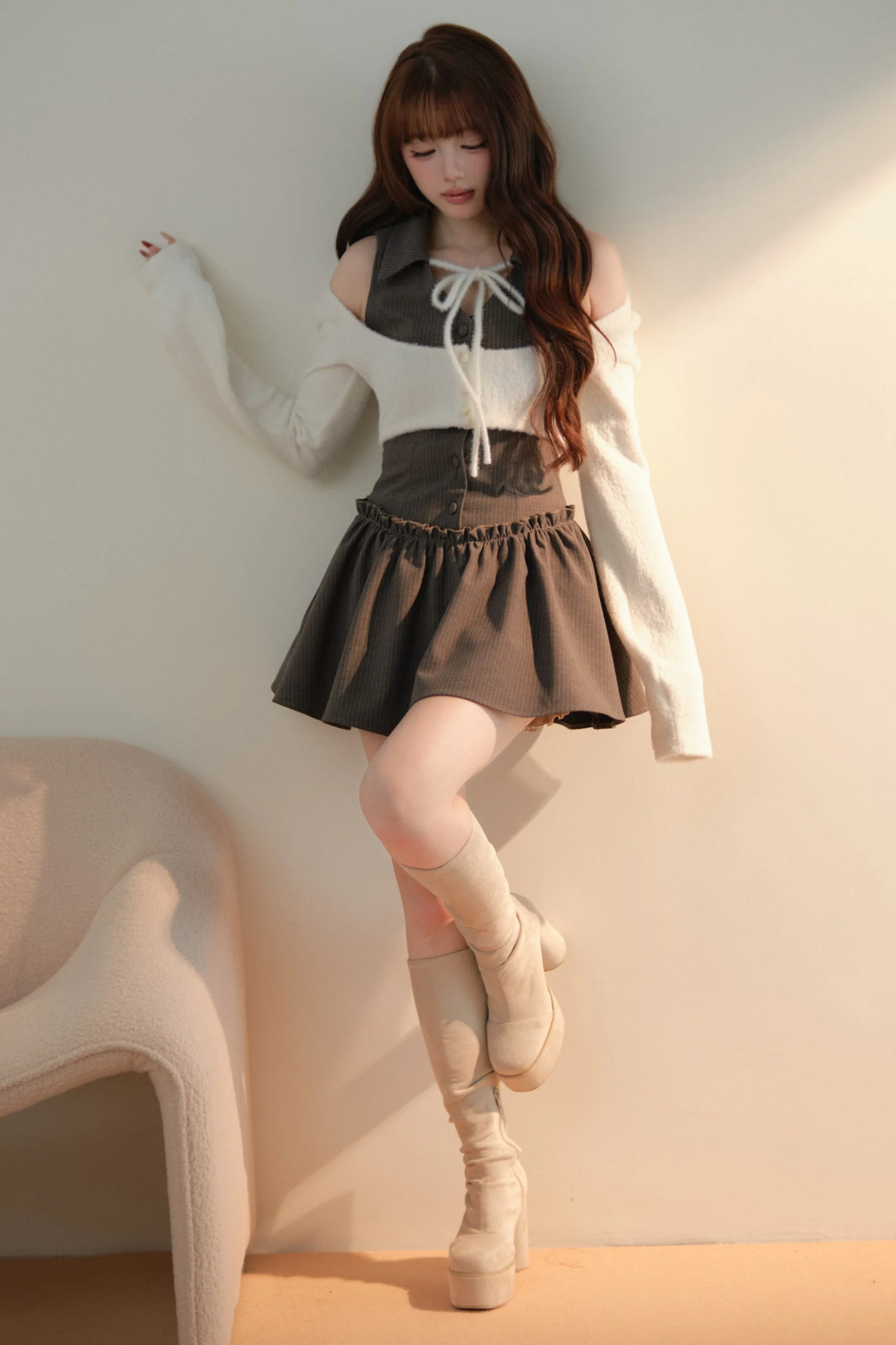 Sweet Off-Shoulder Faux Two-Piece Dress - Image 15
