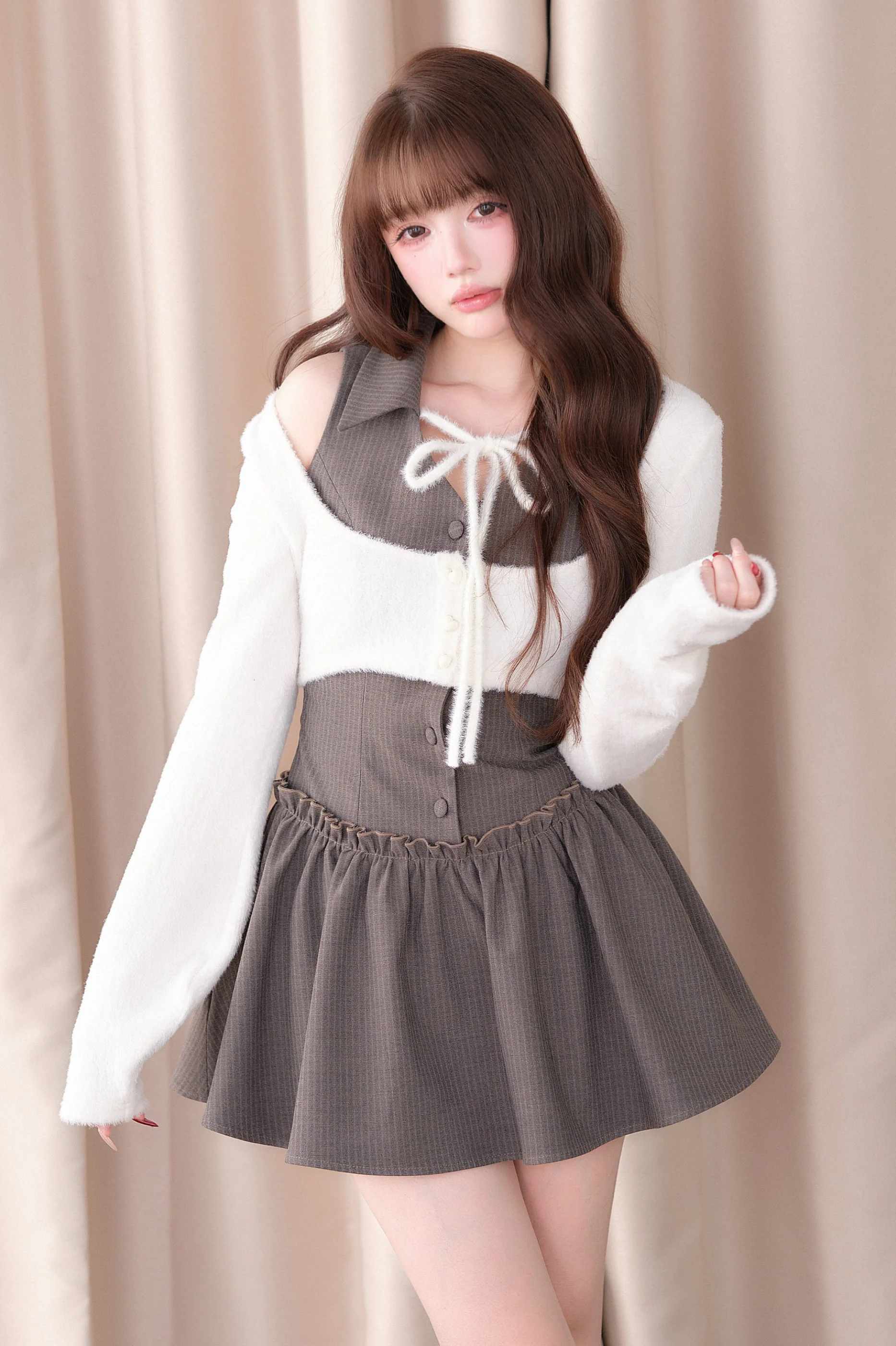 Sweet Off-Shoulder Faux Two-Piece Dress - Image 8