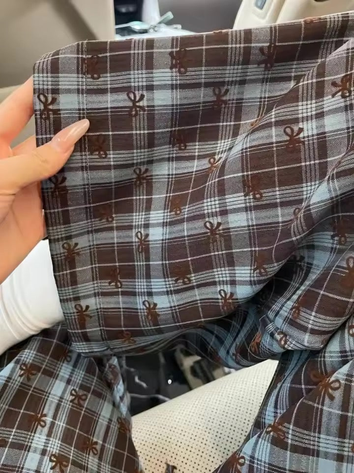 Korean Bow Plaid Pajama Pants - Image 3