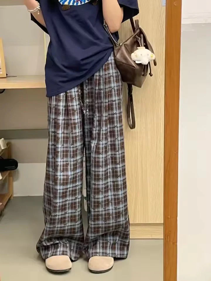 Korean Bow Plaid Pajama Pants - Image 4
