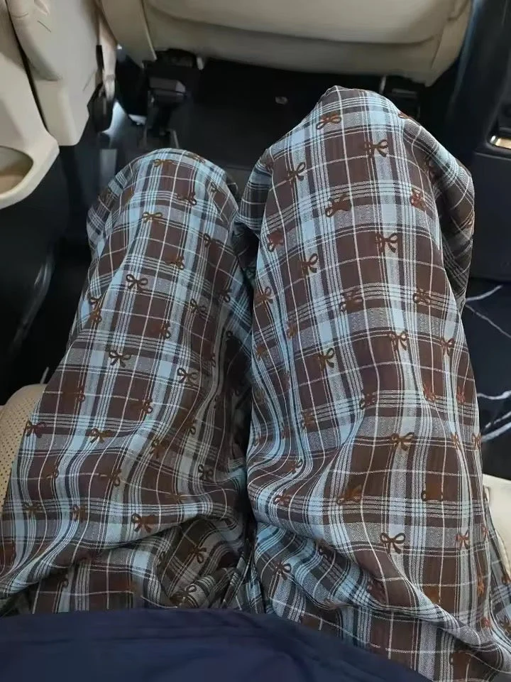 Korean Bow Plaid Pajama Pants - Image 5