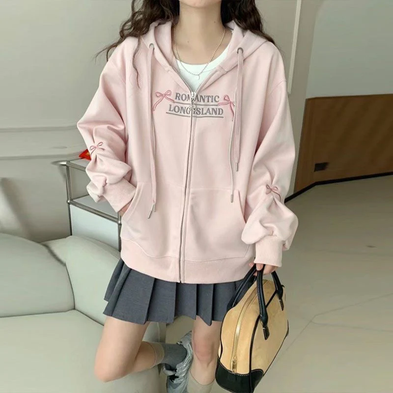 Korean girl's sleeve bow hooded sweatshirt - Image 4