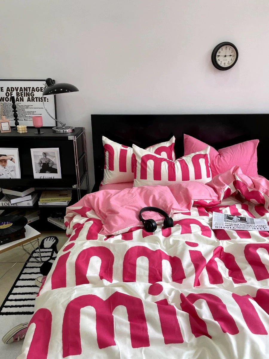 Korean Pink Letter Bedding Set - Image 12