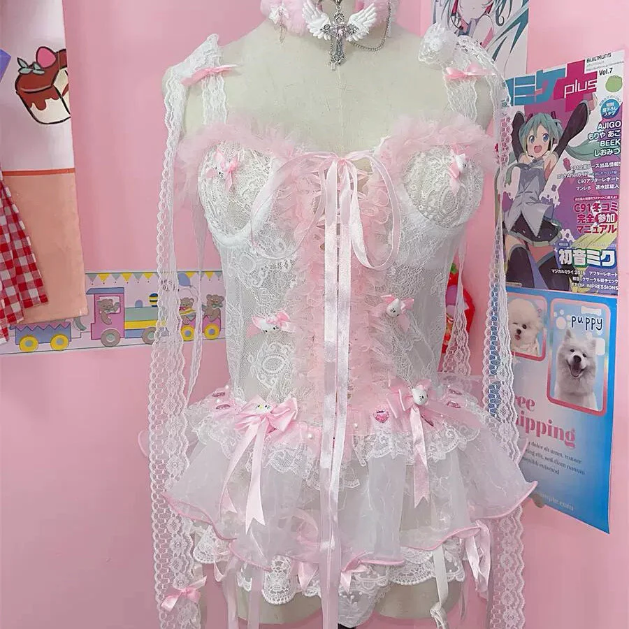 Lace bow camisole panties two-piece set - Image 2
