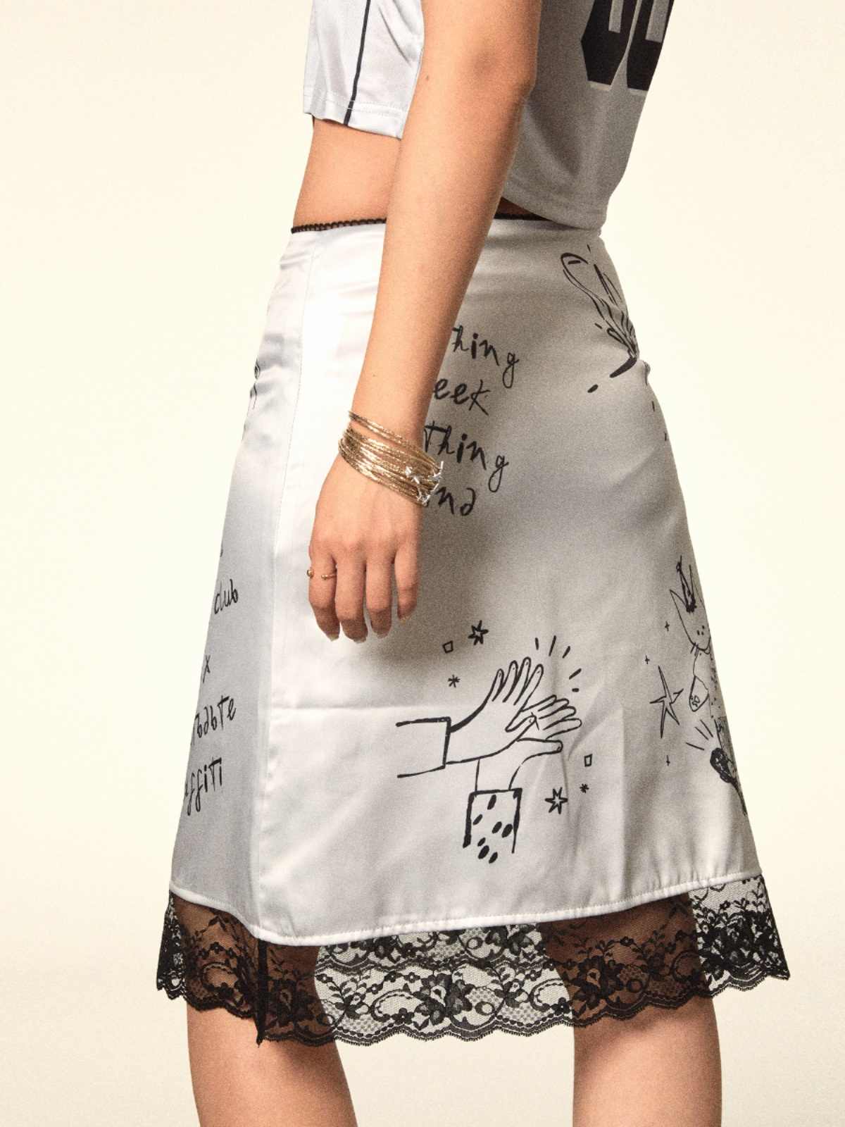 Lace Bow Hand-painted Graffiti Skirt - Image 2