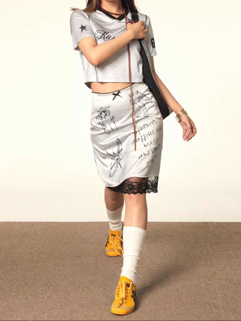 Lace Bow Hand-painted Graffiti Skirt - Image 4