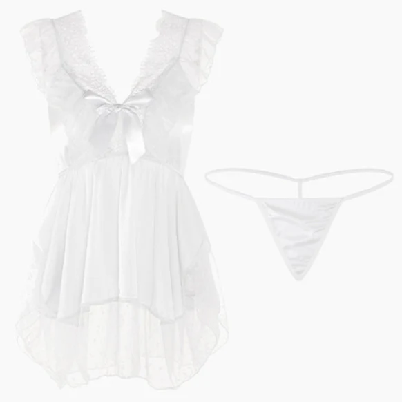 Lace Bow Satin Nightgown - Image 5