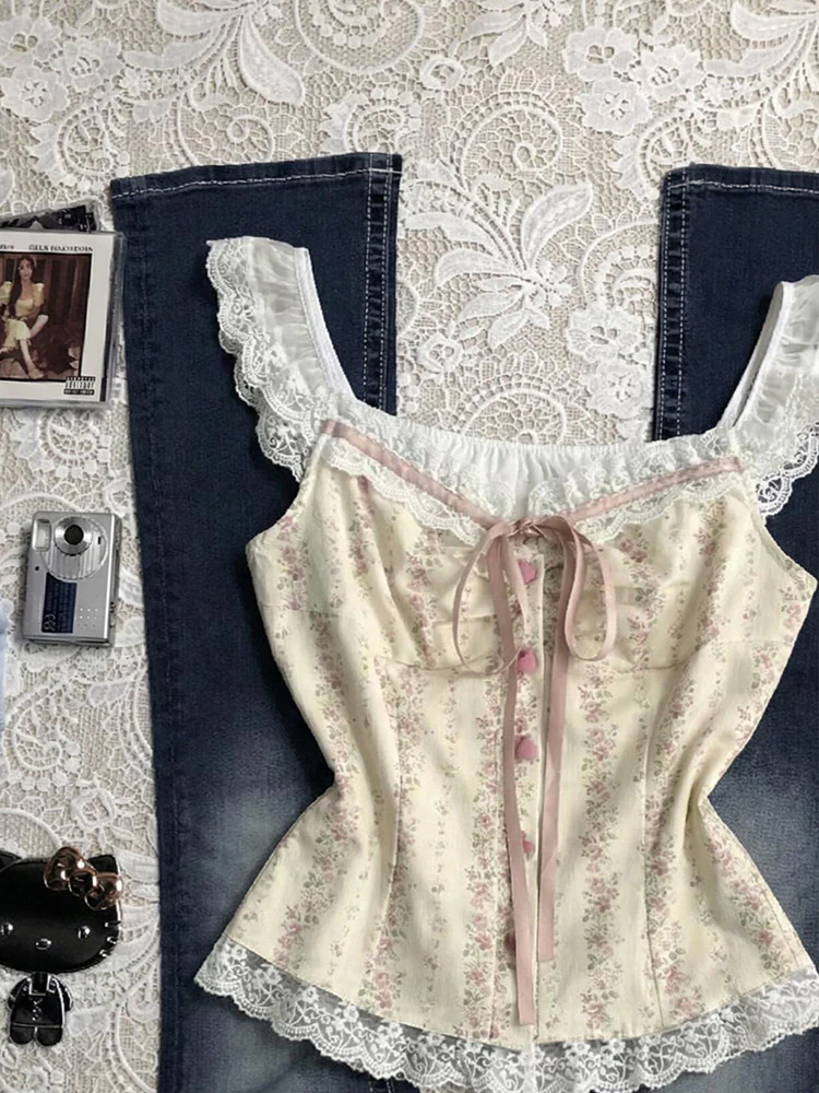 lace floral retro tank top - Image 2